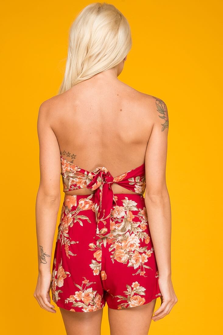 Claire Open Back Floral Romper Red by Selfie Leslie