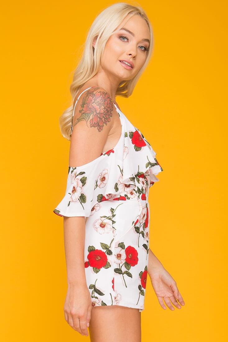 Daleyza Ruffled Floral Romper White & Red by Selfie Leslie