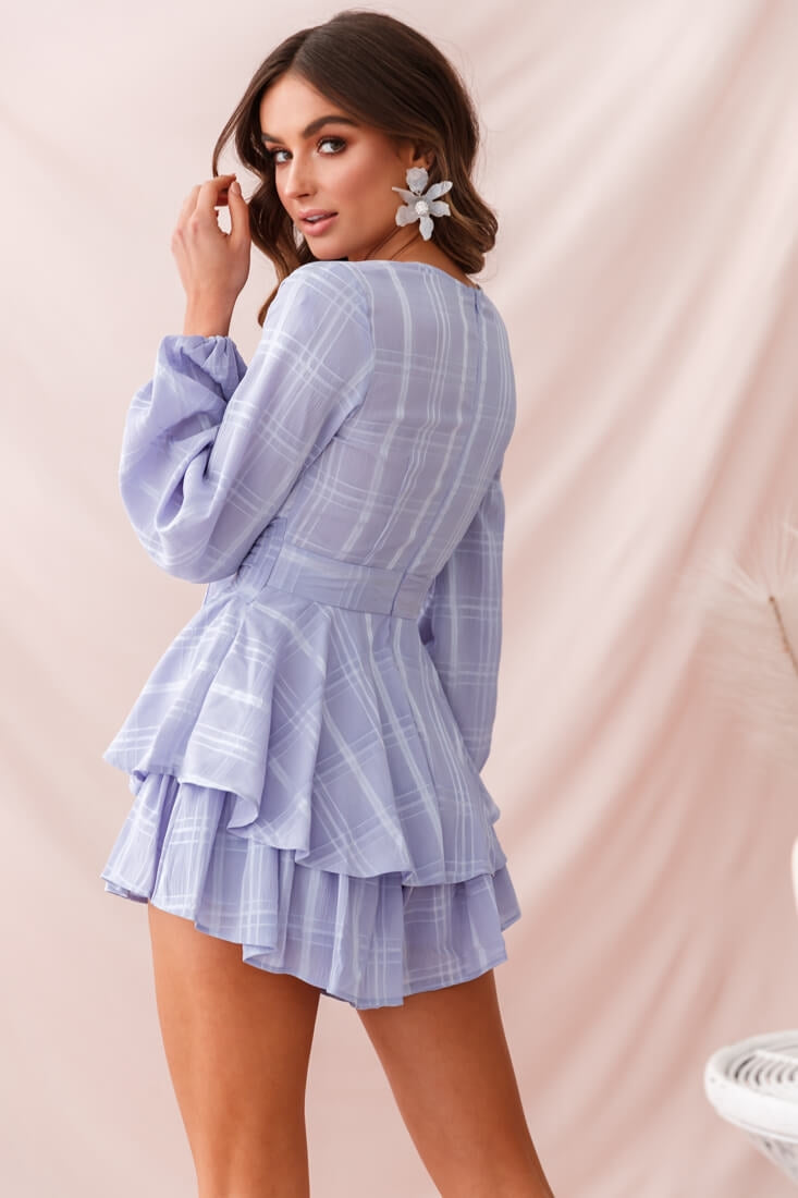Maddox Fit & Flare Long Sleeve Romper Lavender– Selfie Leslie