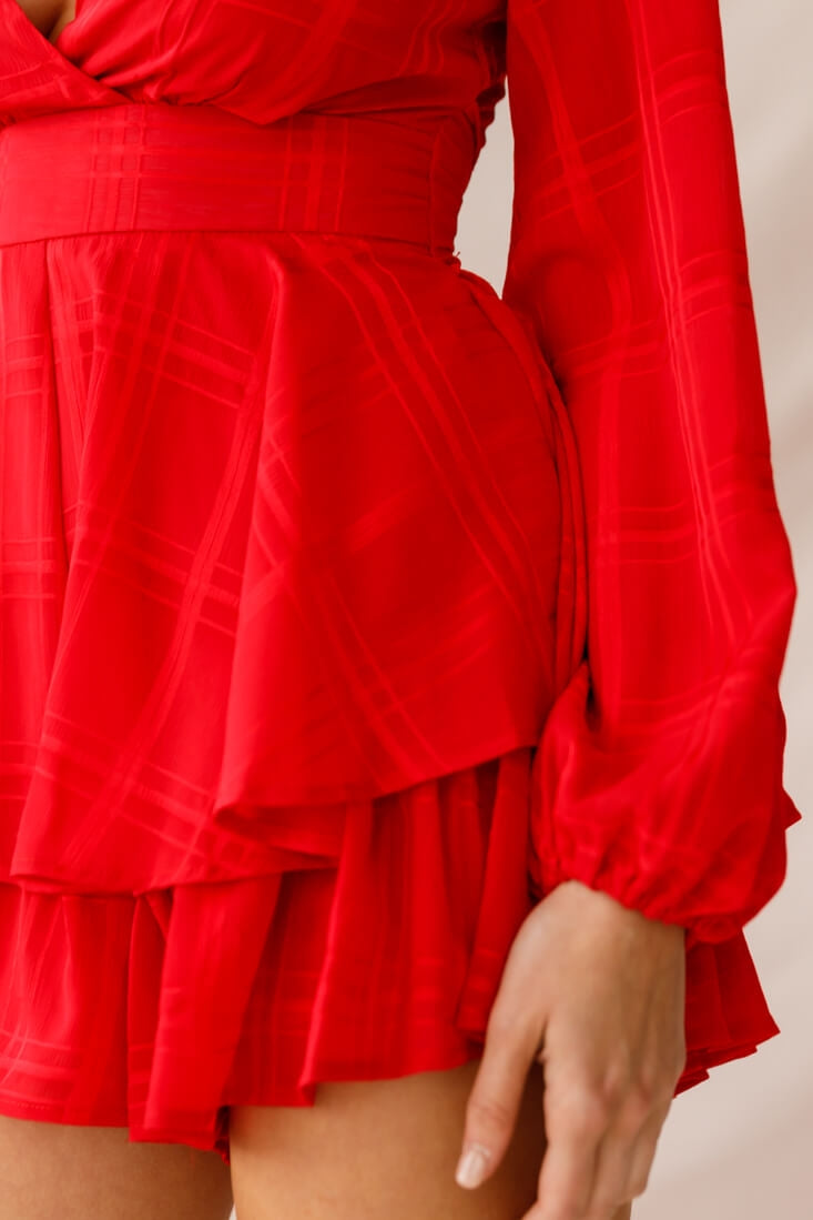 Maddox Fit & Flare Long Sleeve Romper Red by Selfie Leslie