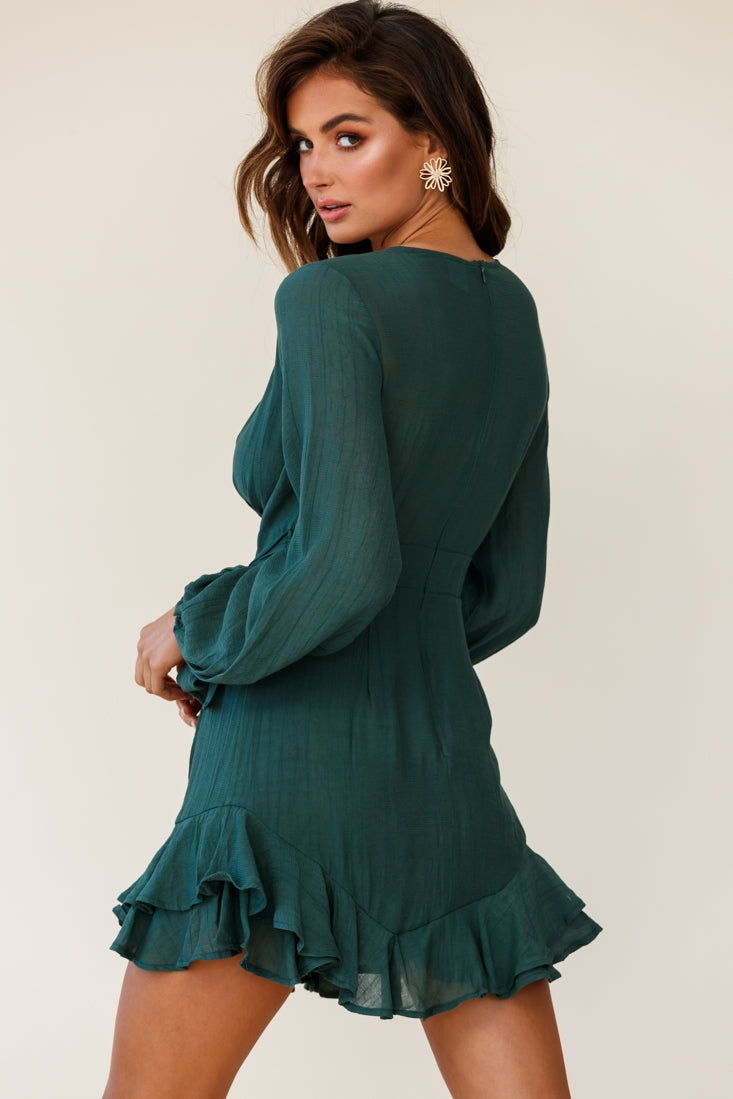 Maddox Long Sleeve Layered Ruffle Hem Dress Green by Selfie Leslie