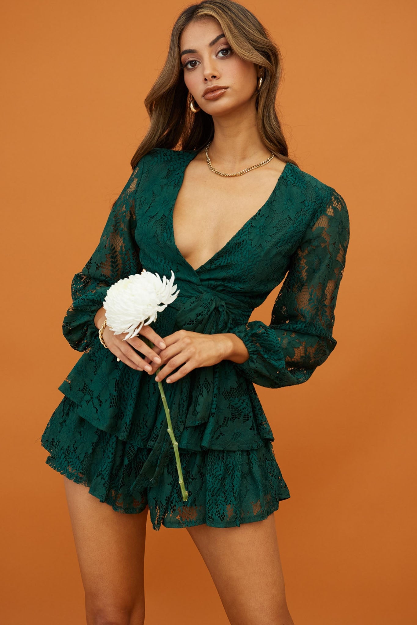 Floral Long Sleeve Romper Dress for Women