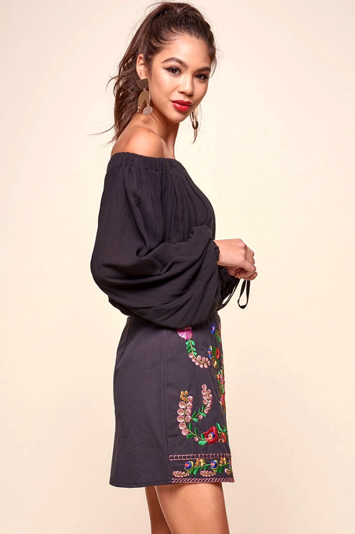 Nina San Lucas Floral Embroidered Mini Skirt Black by Selfie Leslie