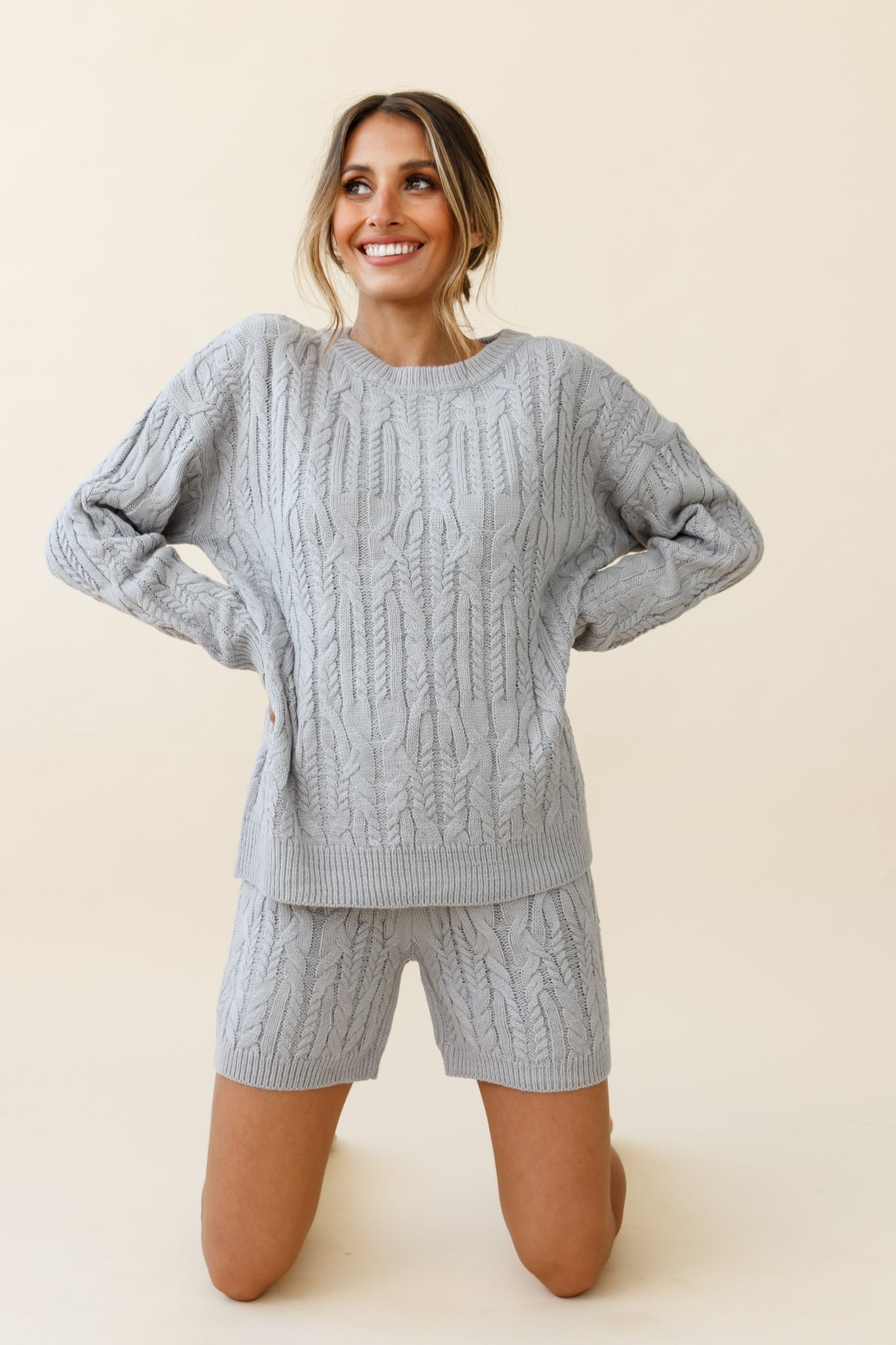 Colorado Cable Knit Sweater Grey by Selfie Leslie