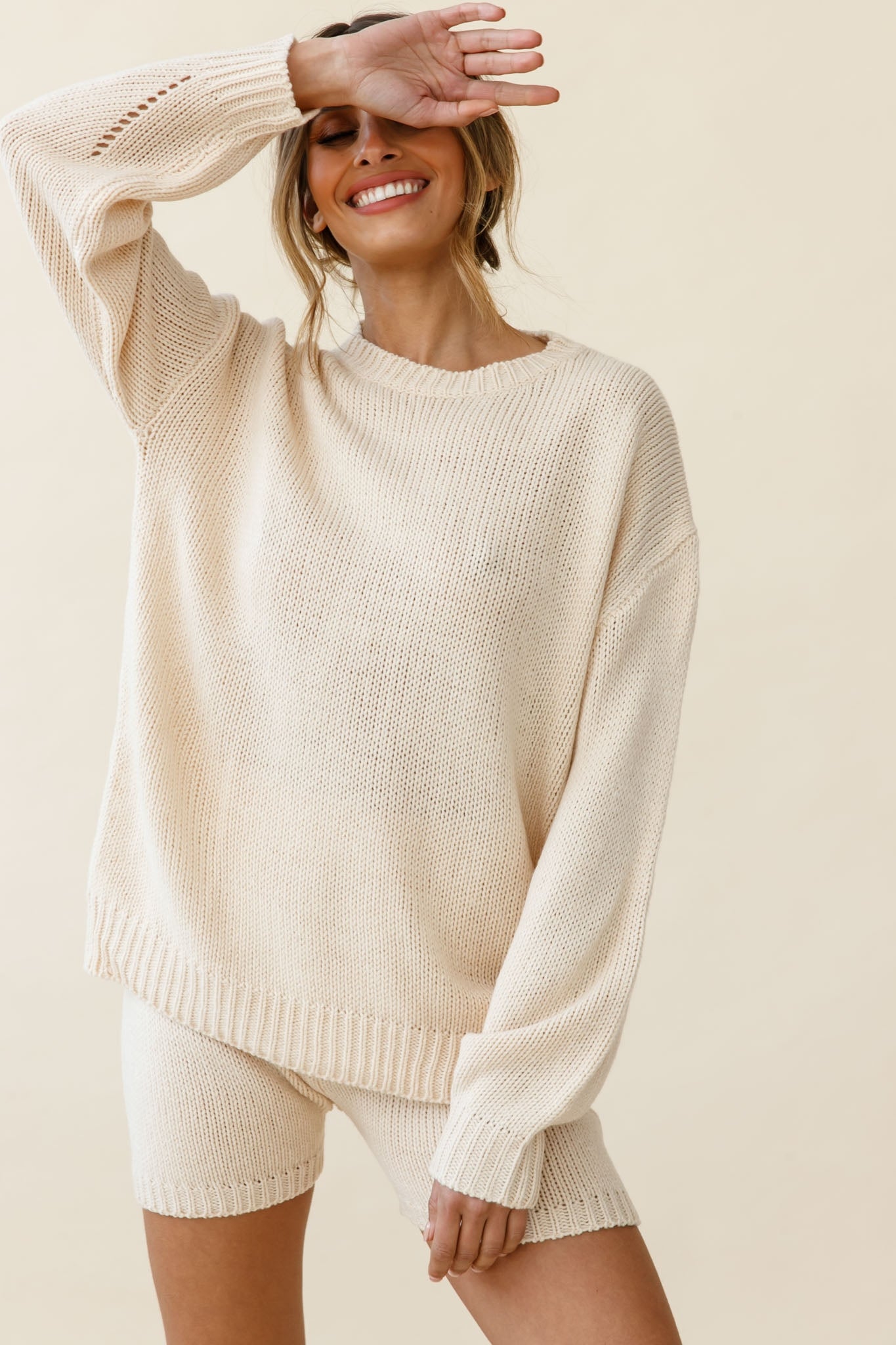 Denver Long Sleeve Knit Sweater Cream by Selfie Leslie