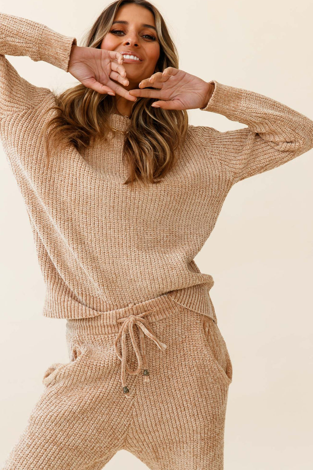 Robin Long Sleeve Ribbed Knit Sweater Tan by Selfie Leslie