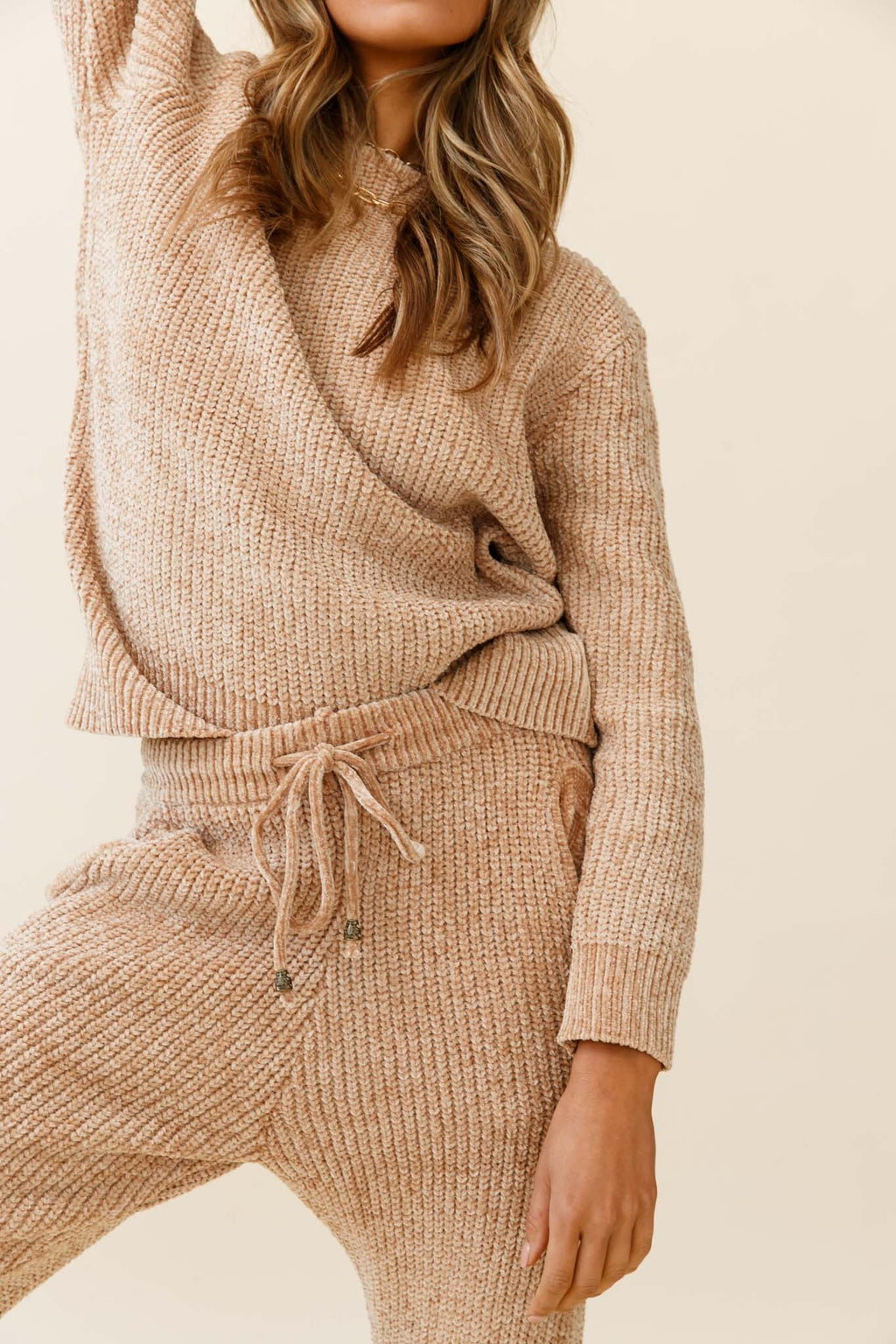 Robin Long Sleeve Ribbed Knit Sweater Tan by Selfie Leslie