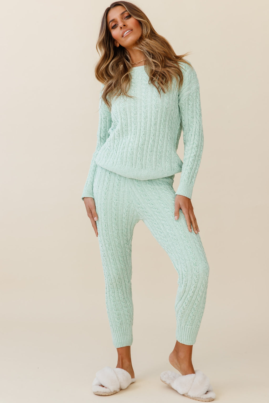 Kansas Cable Knit Fitted Pants Green by Selfie Leslie