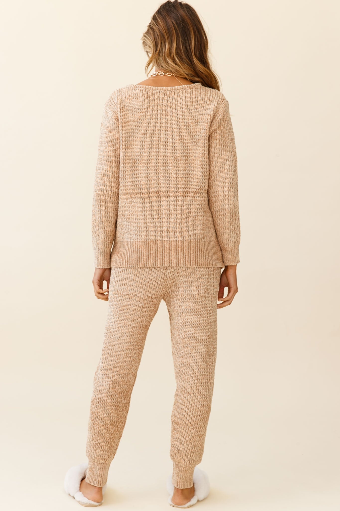 Robin Cuffed Hem Drawstring Ribbed Knit Pants Tan by Selfie Leslie